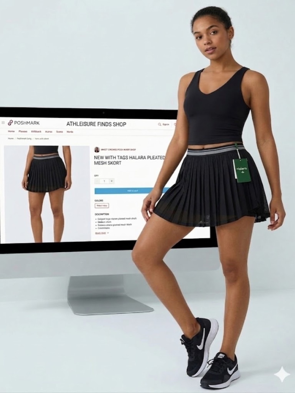 NWT Halara Breezeful High Waisted Pleated Mesh Skort Tennis Skirt - Black - M